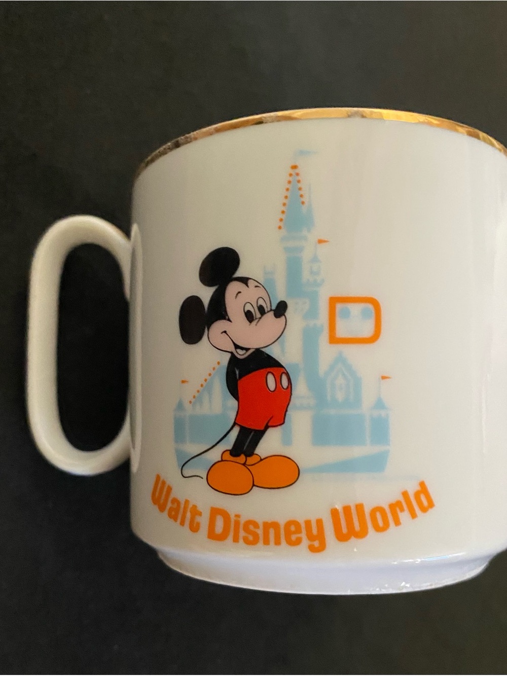 Vintage Disney White ceramic mug with Mickey Mouse and Gold Trim WDW